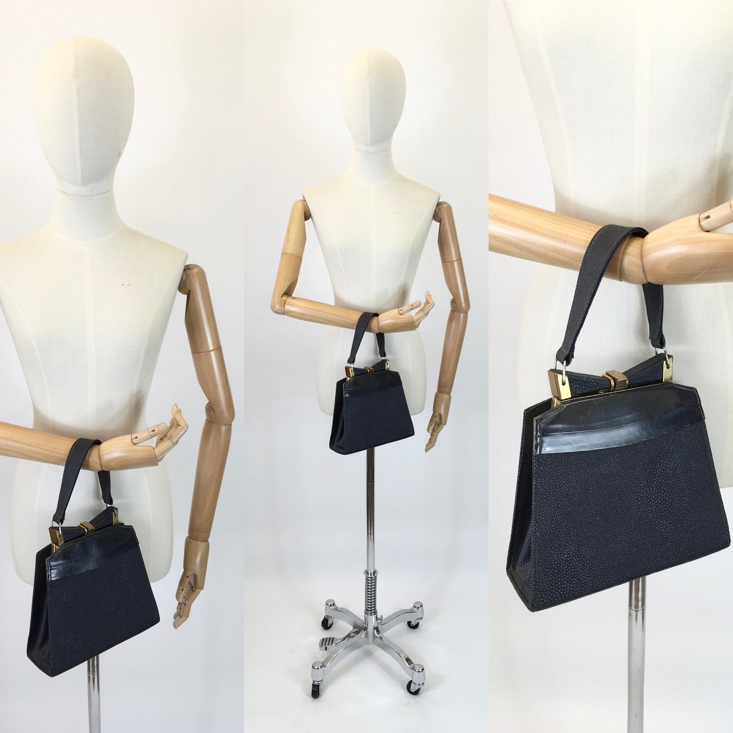 Original 1930s Art Deco Handbag - Navy on a gold tone frame