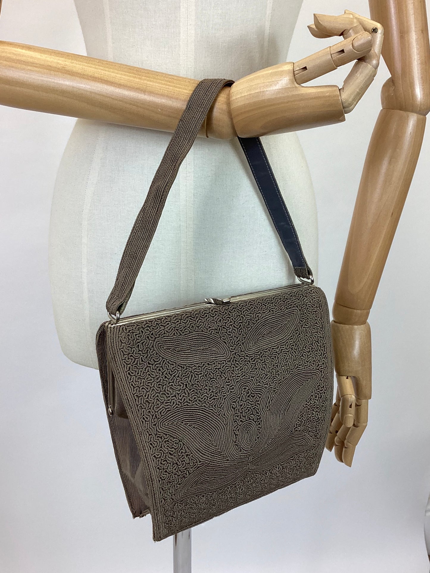 Original 40’s Fabulous shaped Corde Handbag - lighter brown / grey tone.