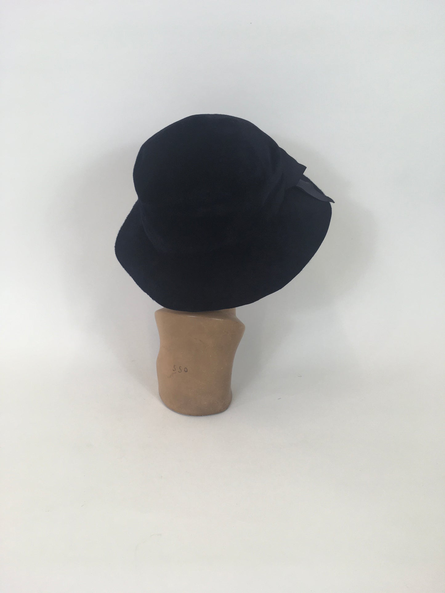 Original Edwardian Sensational Hat with Bow Adornment - In A Rich Blue Plume Velvet