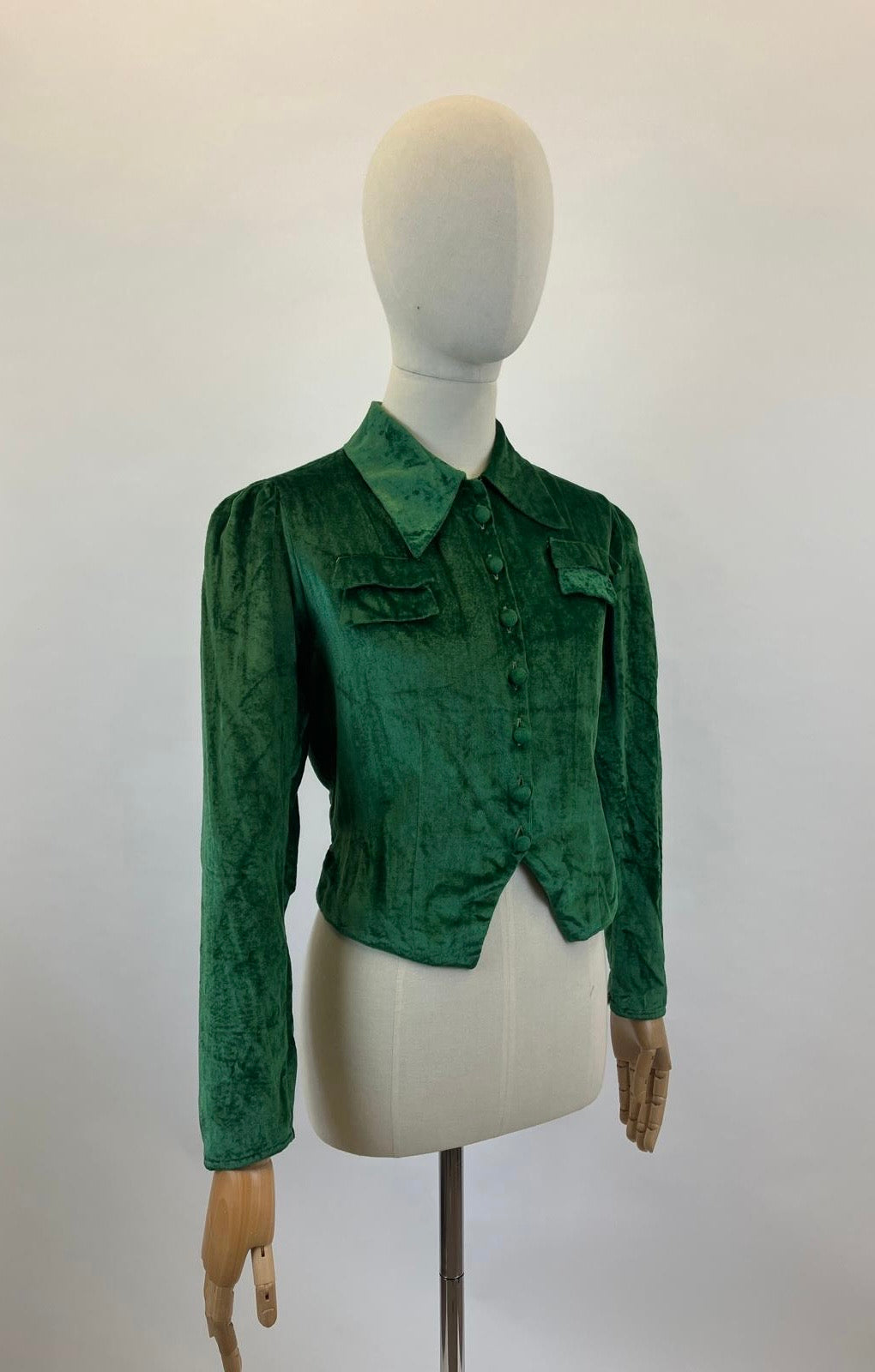Original 1920's/30's Fabulous Silk Velvet Blouse - in Rich Green