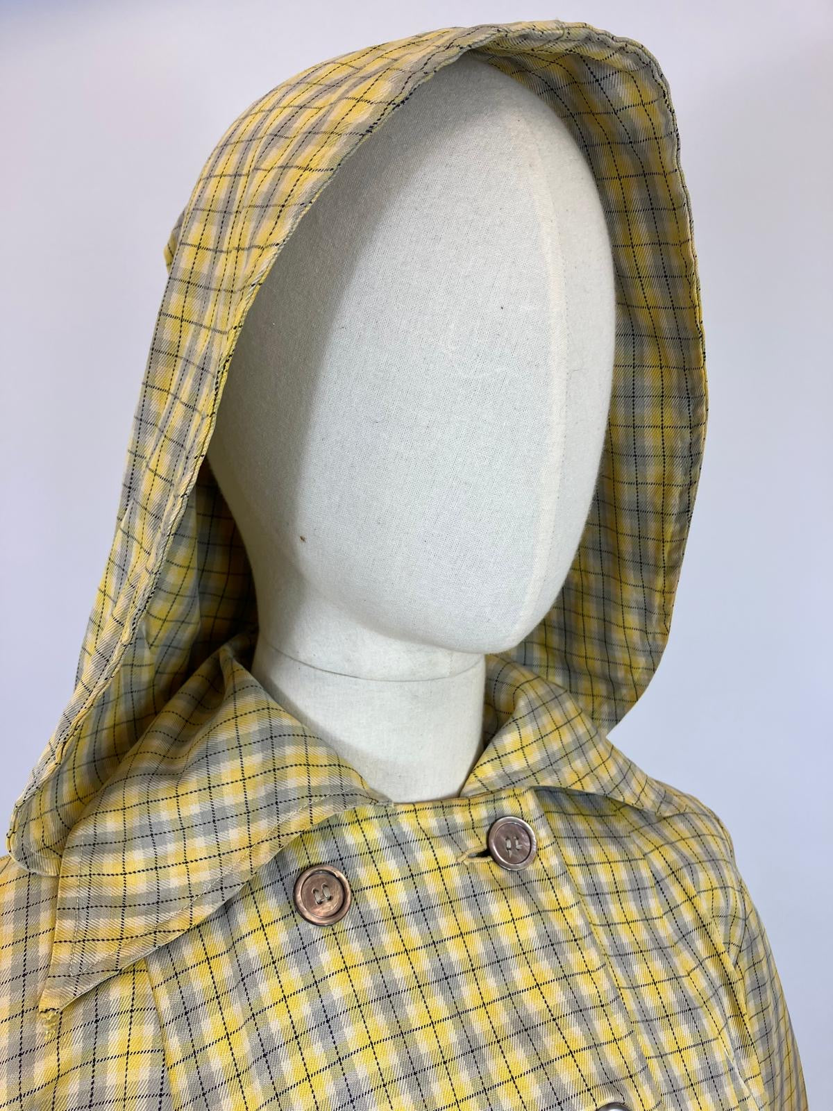 Original 1940’s RARE Hooded Rain Mac - Yellow and Grey plaid