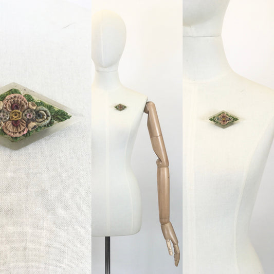 Original 1930’s Gorgeous Lucite Brooch - Embossed flowers