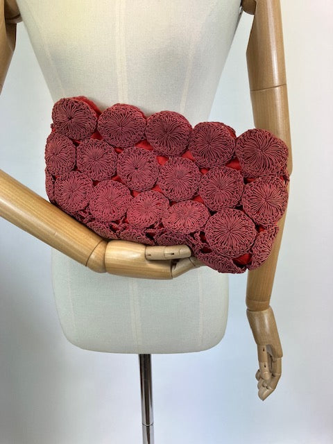 Original 40’s/50’s Crochet Clutch bag - faded Coral/Pink