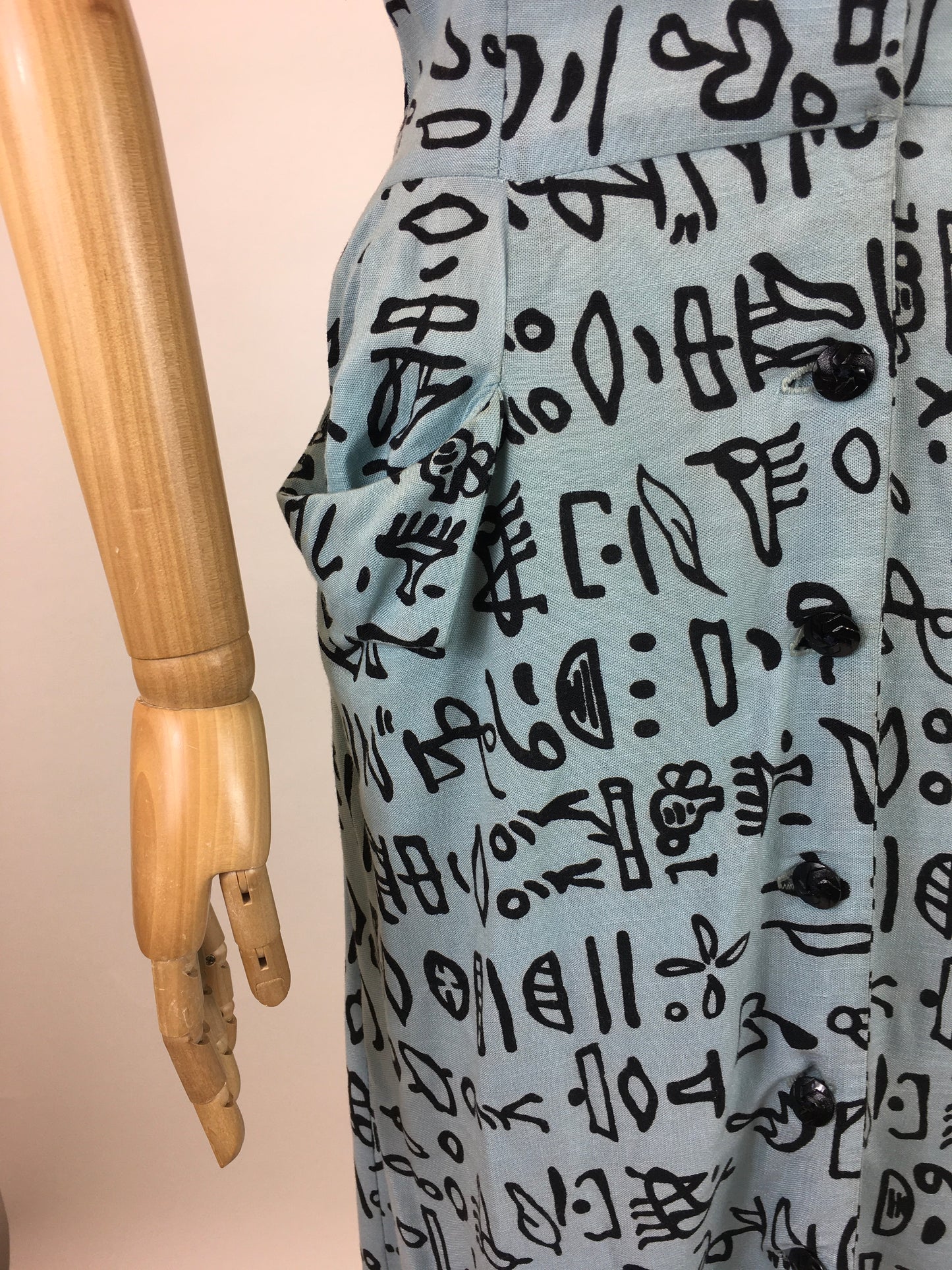 RESERVED DO NOT BUY Original 1940's Amazing Linen Novelty print - in a Gorgeous Aqua blue background