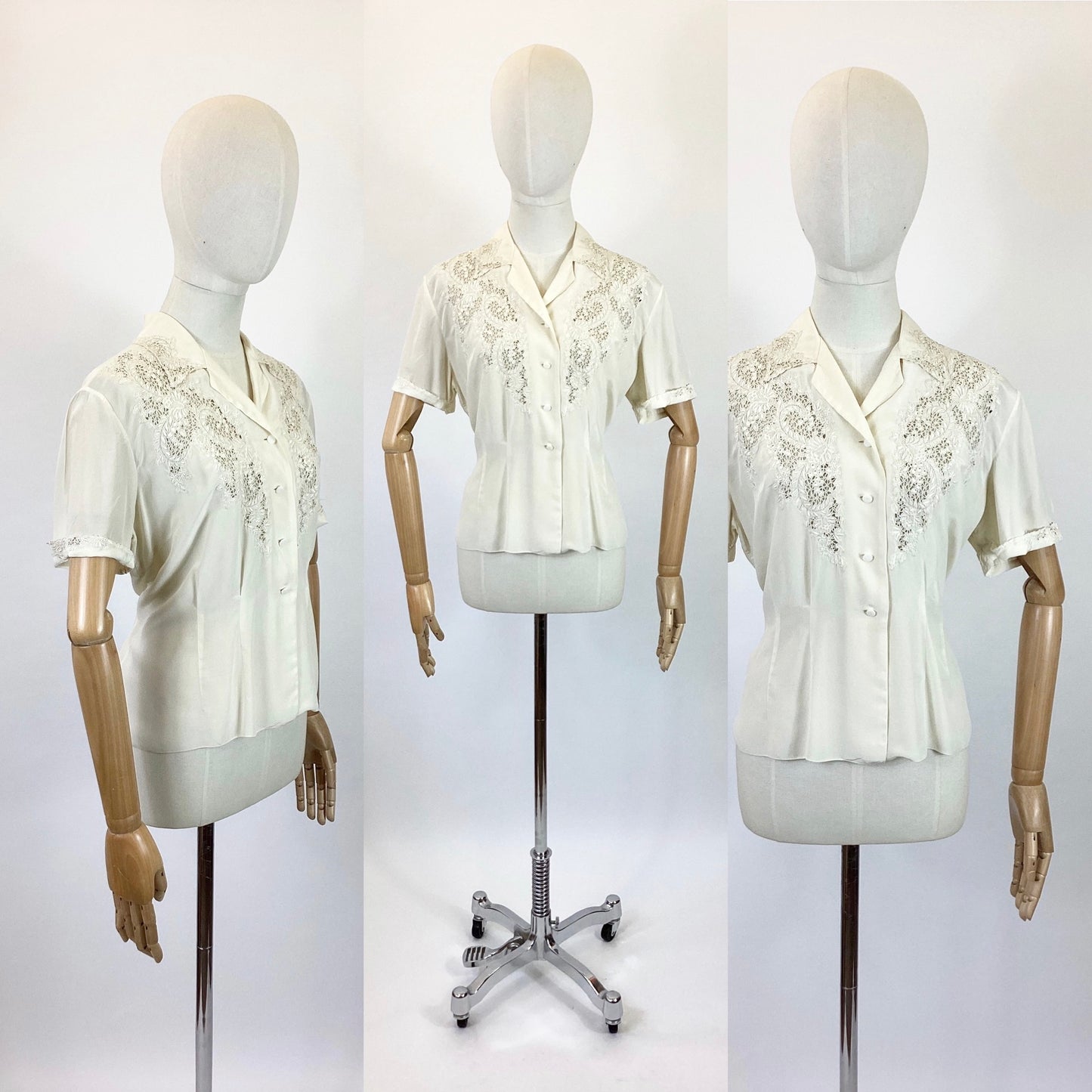 Original 40’s  Embroidered Blouse - in cream