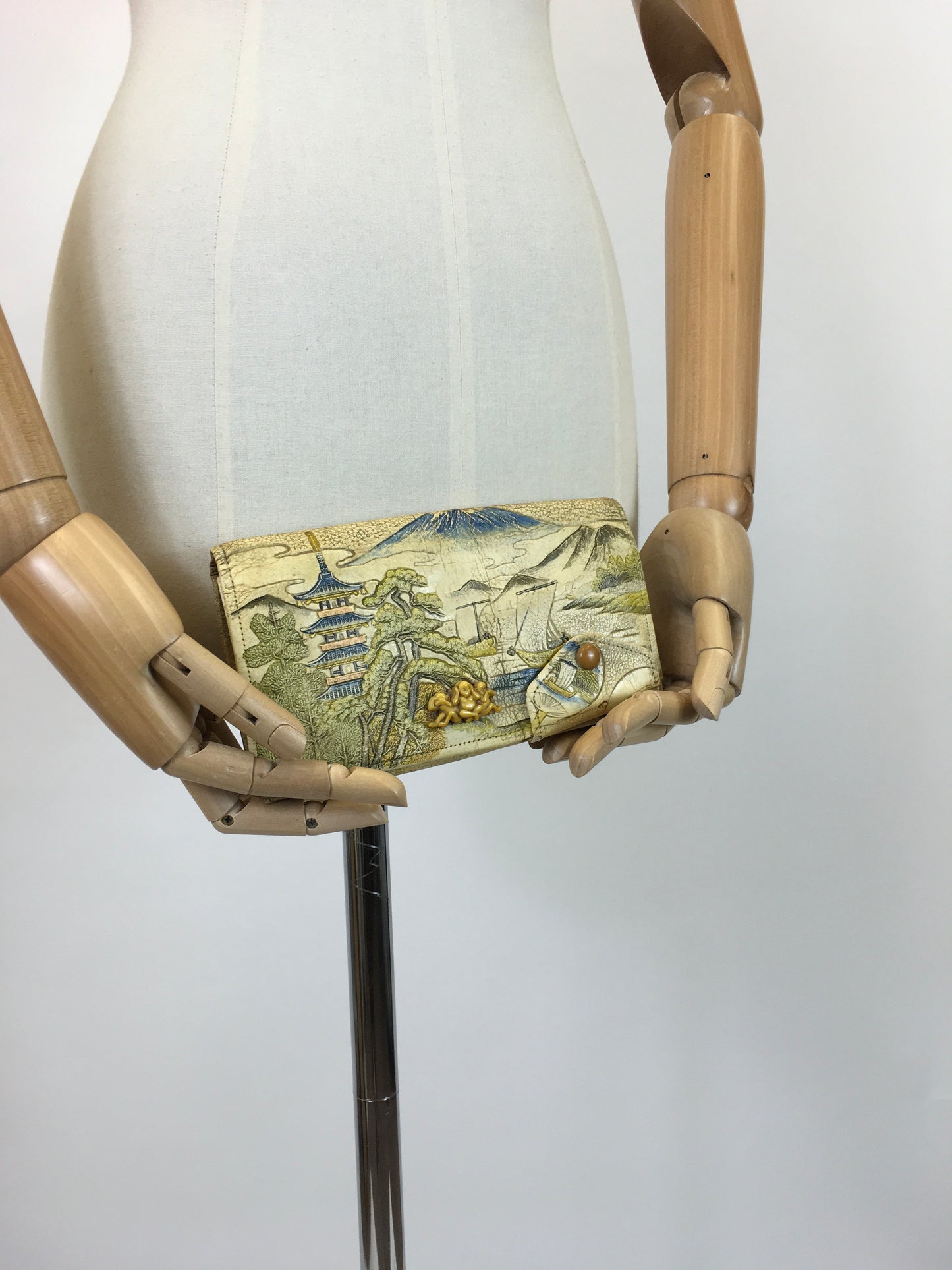 Original 1920’s / 1930’s Exquisite Tourist Clutch Handbag - With Celluloid Monkey Adornment