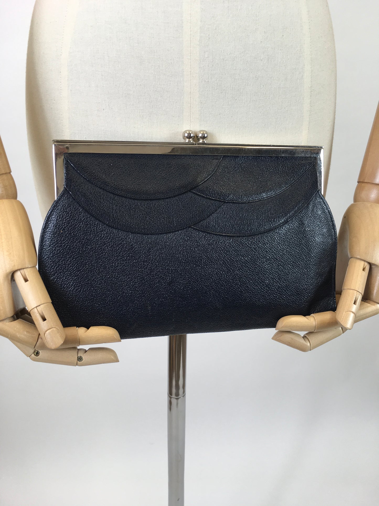 Original 30s Art Deco Clutch - Navy on a silver tone frame