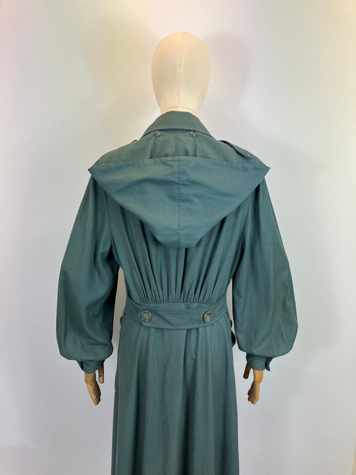 Original 1940’s RARE Amazing Hooded Rain Coat - in Airforce Blue