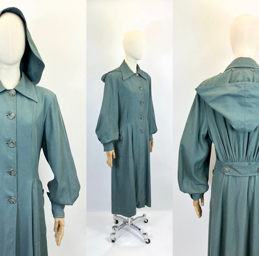 Original 1940’s RARE Amazing Hooded Rain Coat - in Airforce Blue