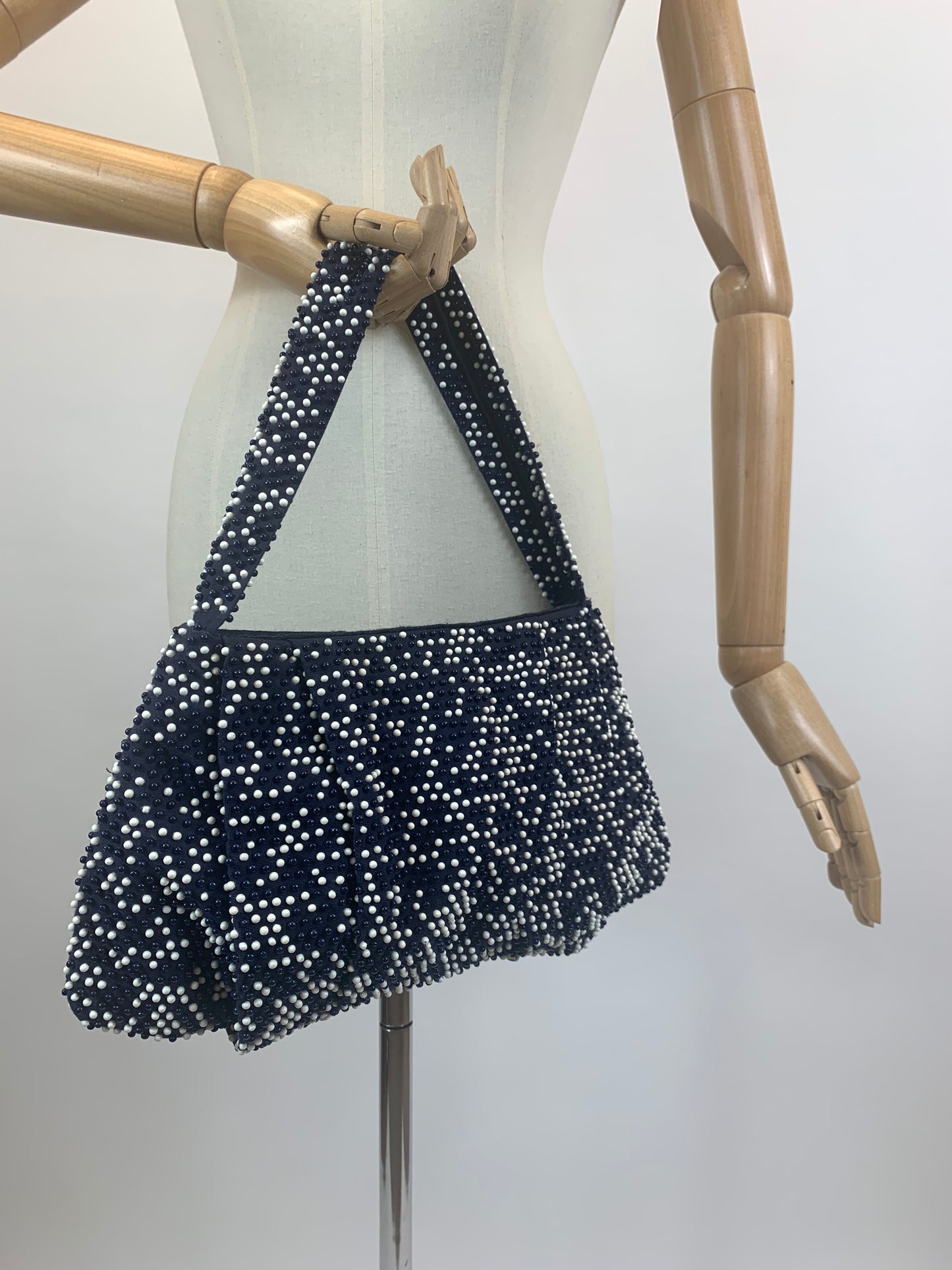 Original 50’s Gorgeous beaded handbag - Royal Navy and White