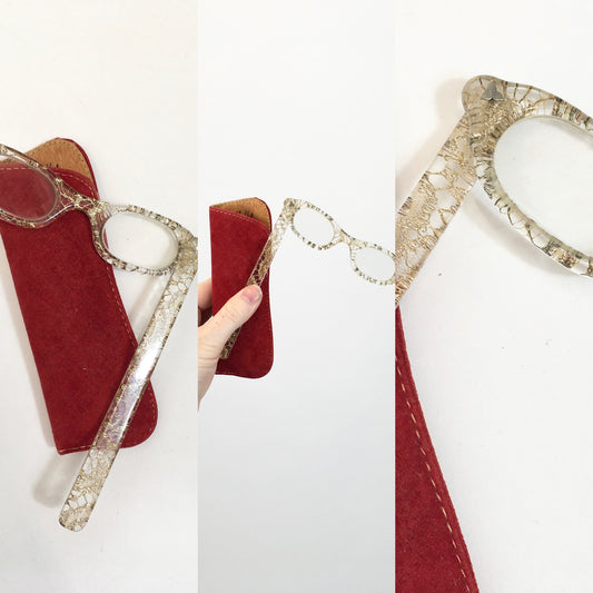 Original 1950’s Fabulous Handled Glasses With Case - In A Gold Confetti Early Plastic