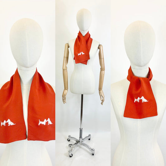 Original 1930’s Gorgeous Rayon crepe Scarf - Red