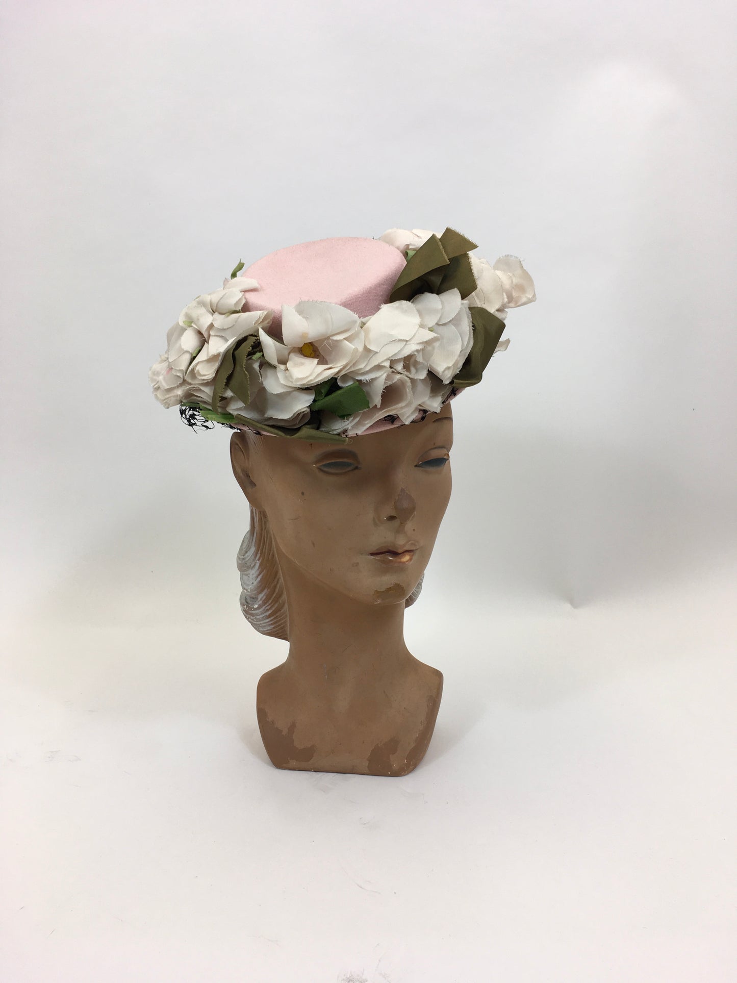RESERVED FOR KAT -please do not buy Original 1940's Fabulous Topper Hat - Pale Pink with Flowers and Veil