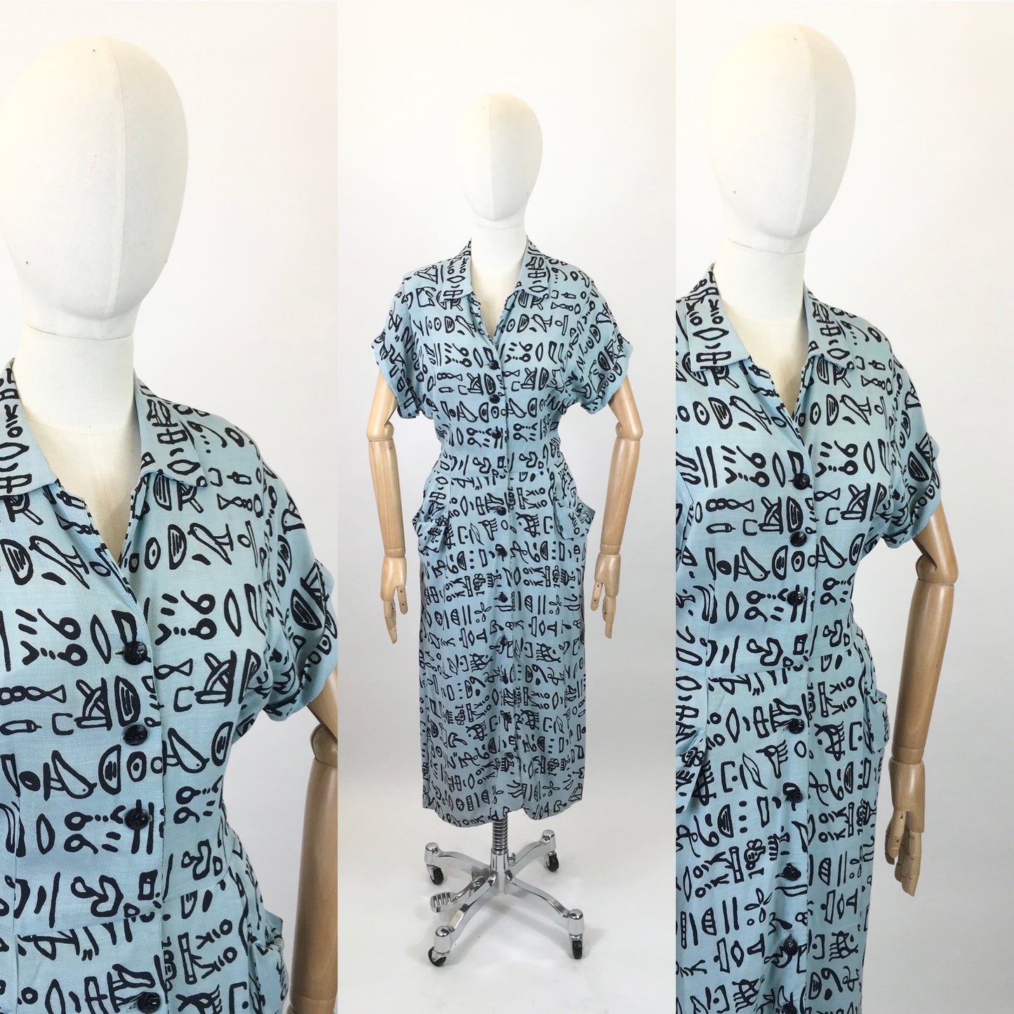 RESERVED DO NOT BUY Original 1940's Amazing Linen Novelty print - in a Gorgeous Aqua blue background