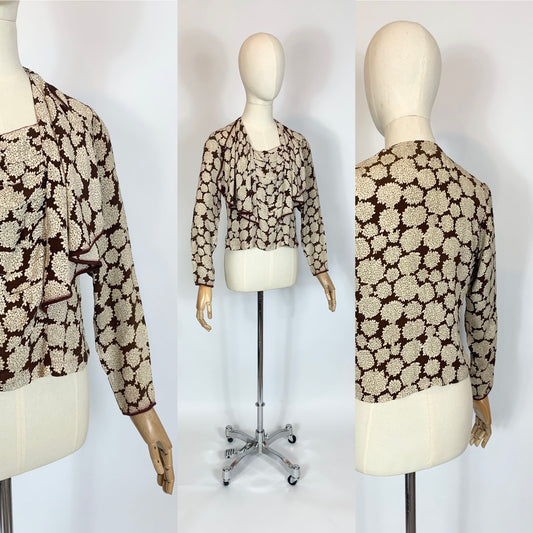 Original 1930’s Beautiful silk Blouse - Brown / Cream