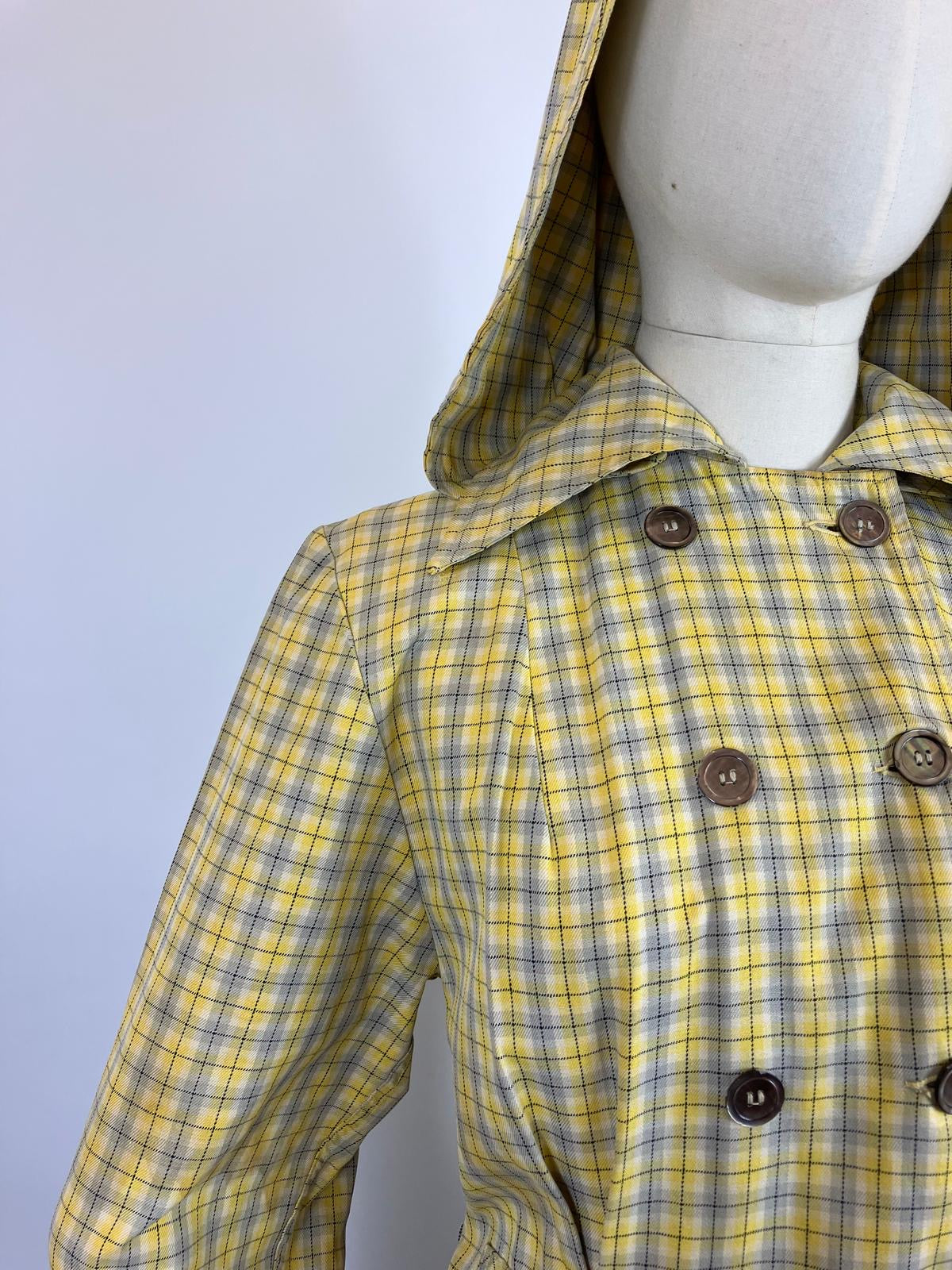Original 1940’s RARE Hooded Rain Mac - Yellow and Grey plaid