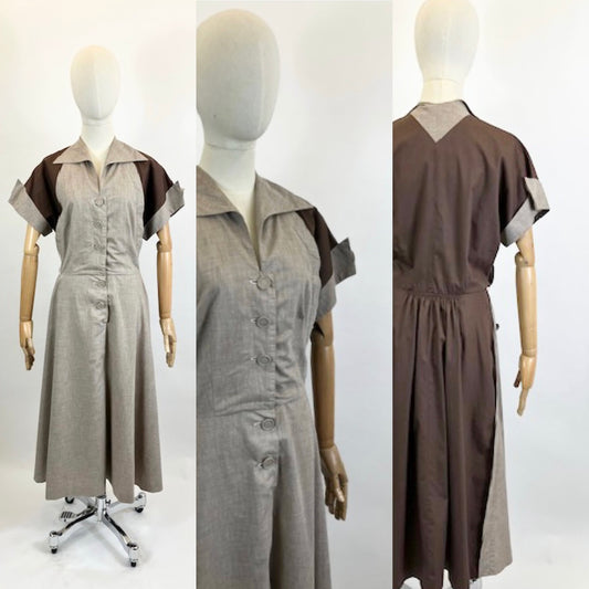 Original 1940’s Beautiful Colour Block dress - Brown and Fawn