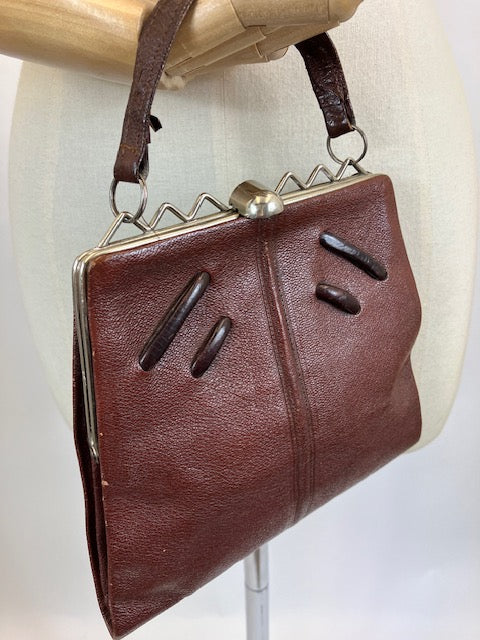 Original 20’s/30’s Art Deco Handbag - Burgundy Leather