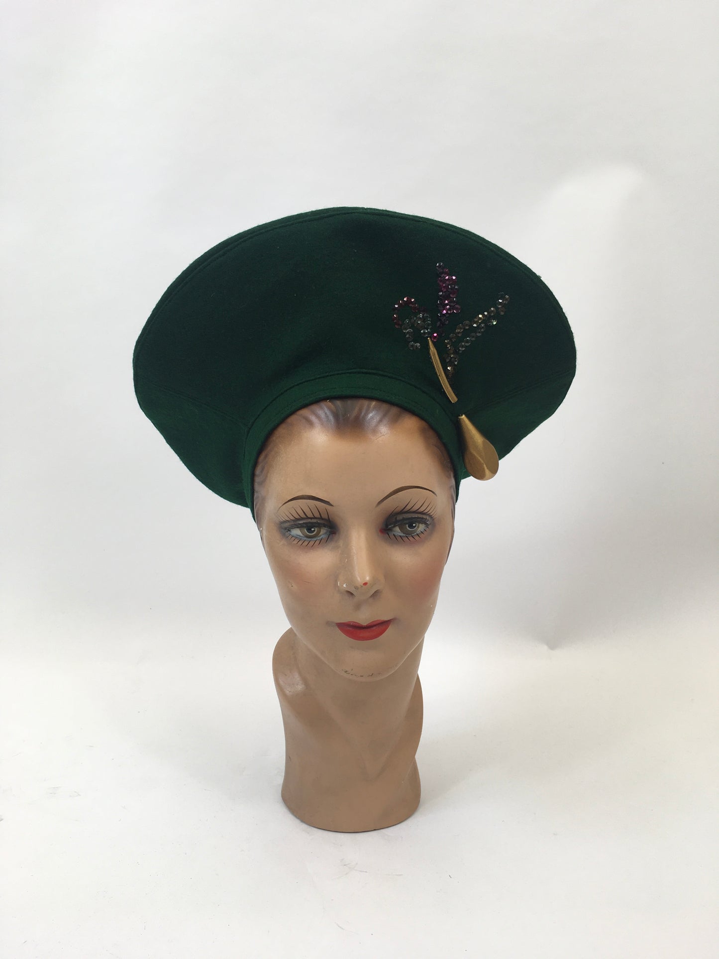 Original 1940’s Fabulous Halo Hat in Forest Green