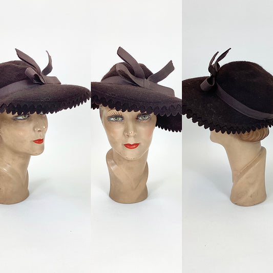 Original 40's Gorgeous Felted Hat - in Rich dark Brown