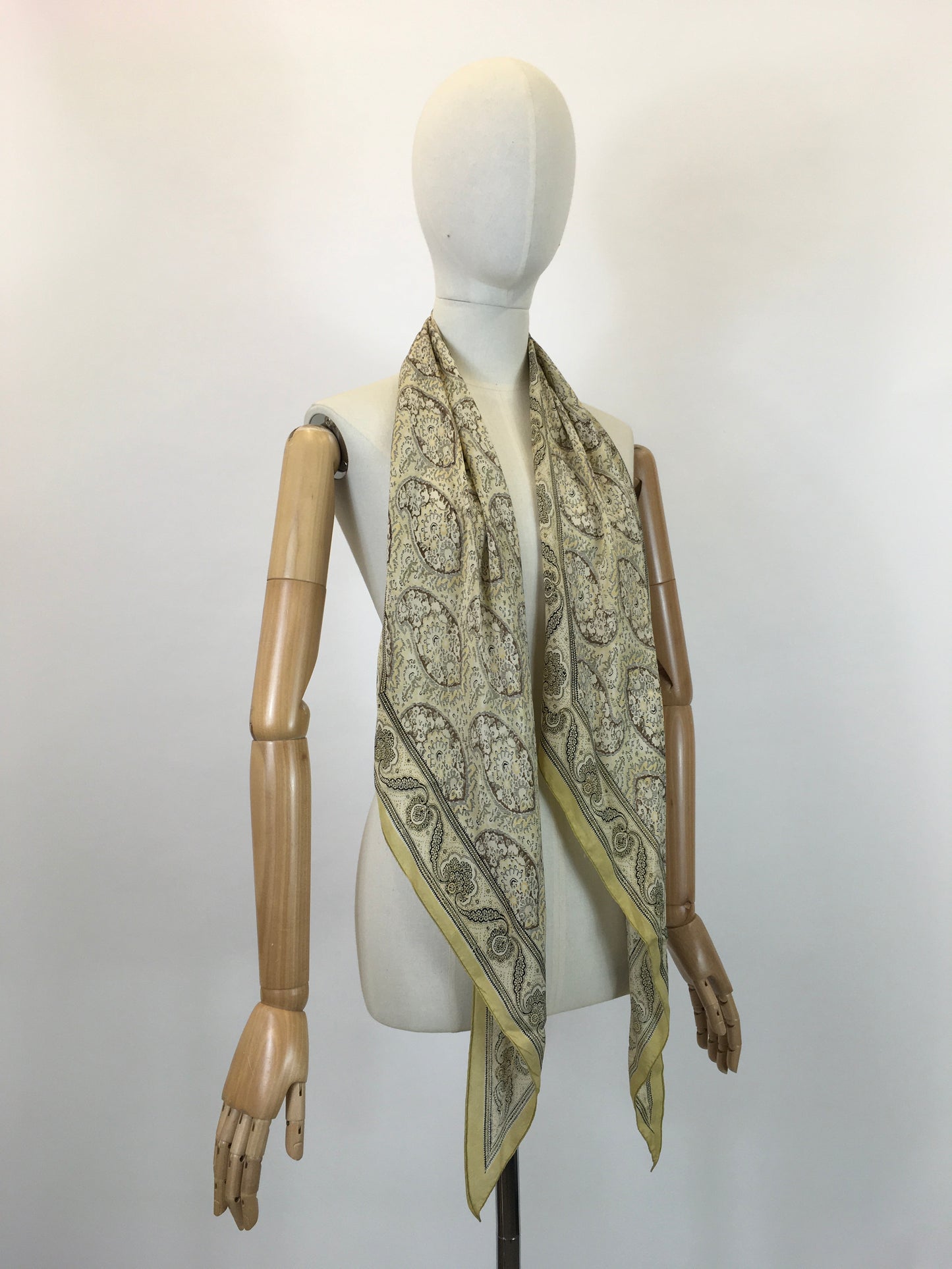 Original 1930s Darling Deco Dagger point scarf - In lemons, taupe, brown and black.