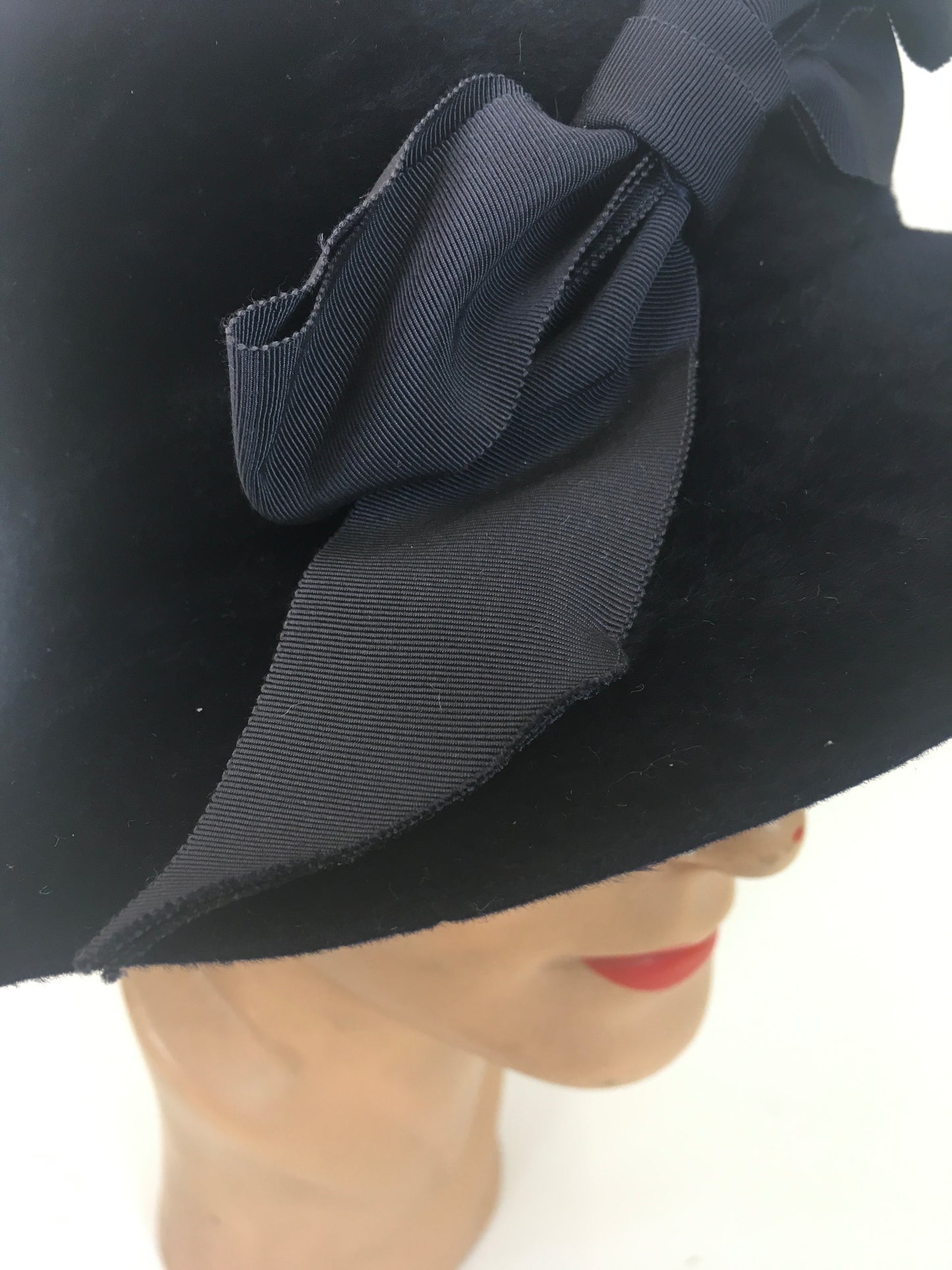 Original Edwardian Sensational Hat with Bow Adornment - In A Rich Blue Plume Velvet