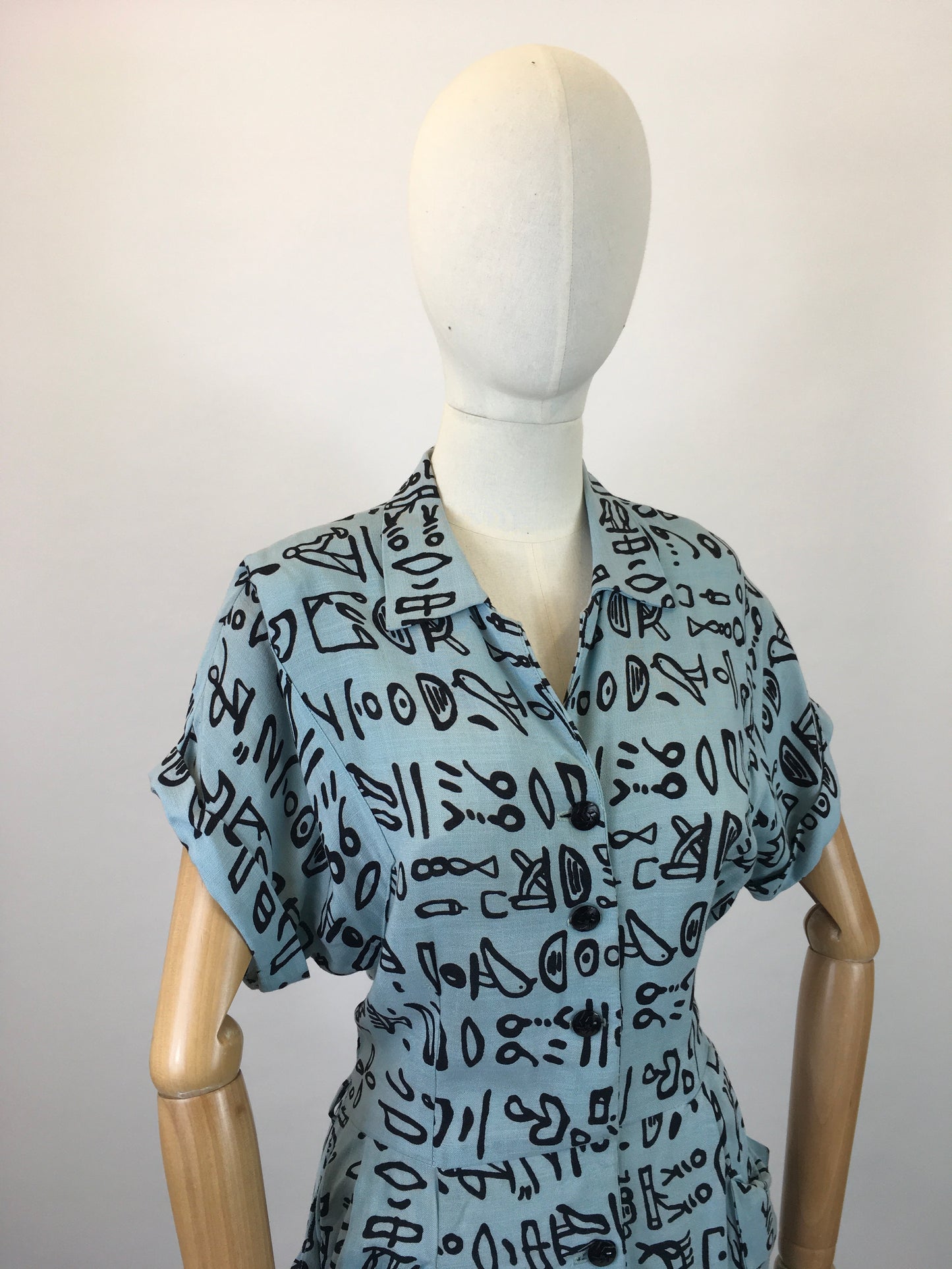 RESERVED DO NOT BUY Original 1940's Amazing Linen Novelty print - in a Gorgeous Aqua blue background