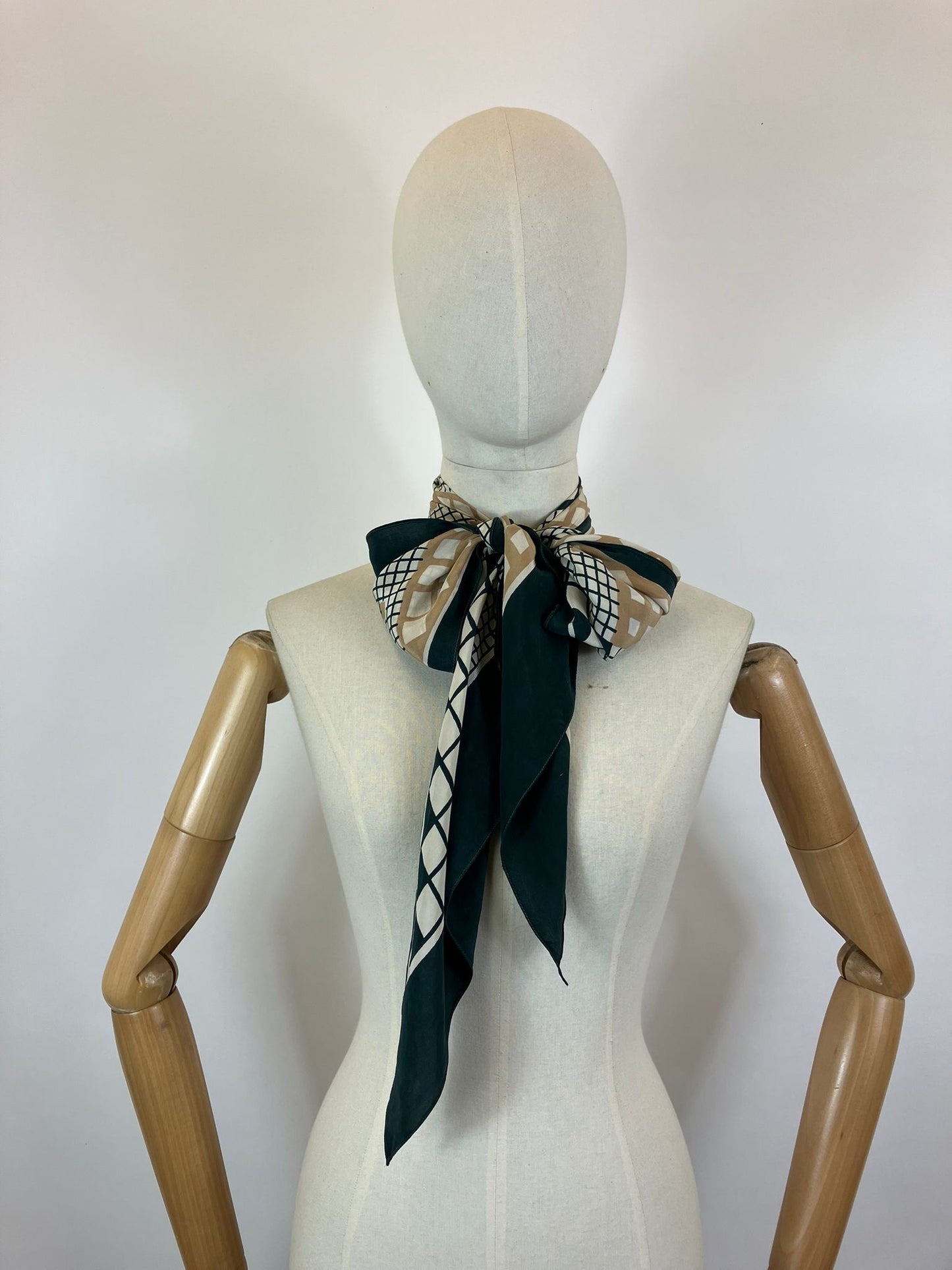 Original 1920’s/30’s Silk Dagger Point Scarf - Green, Brown and Taupe