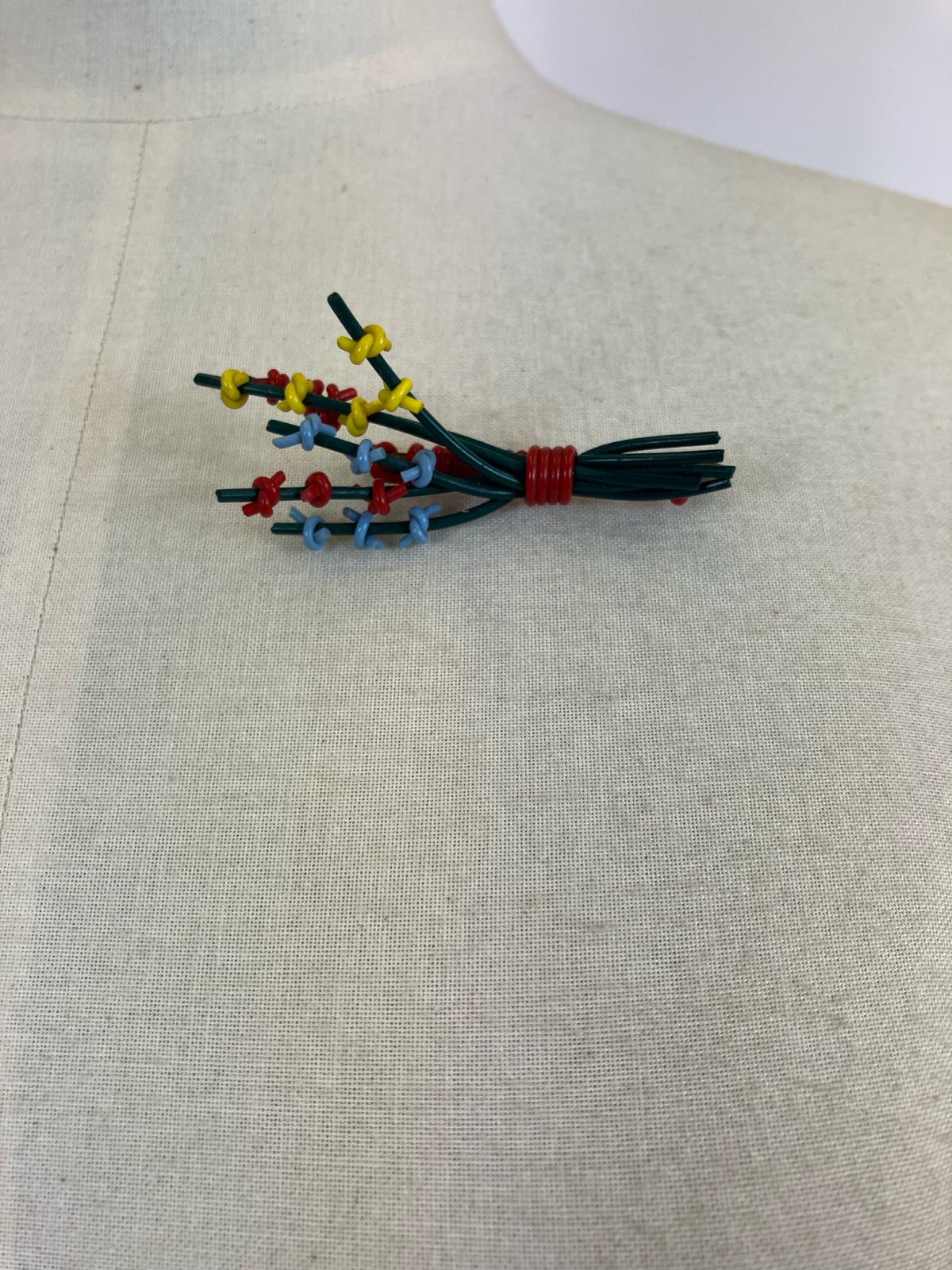 Original 1940’s Make Do & Mend Telephone Cord multicoloured brooch