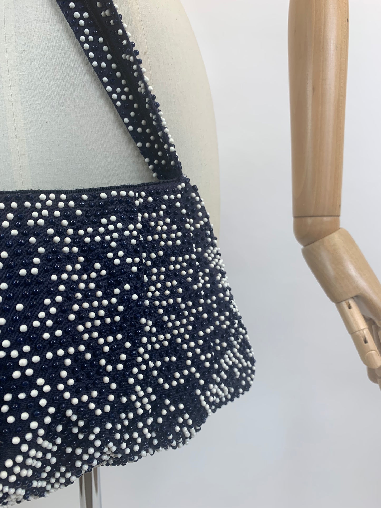 Original 50’s Gorgeous beaded handbag - Royal Navy and White