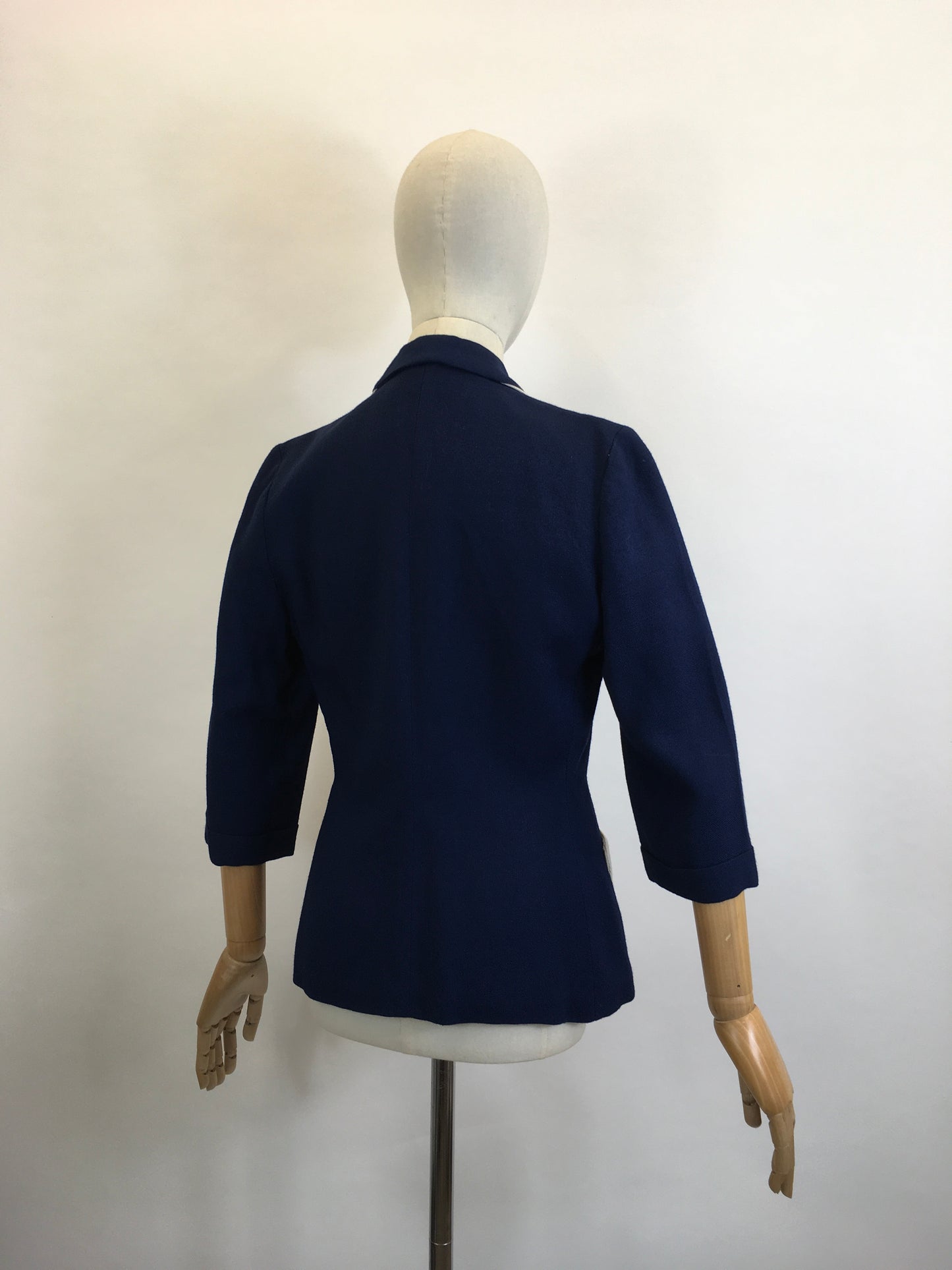 Original 1940’s Gorgeous Moygashel Linen Jacket - True Navy with White Contrast