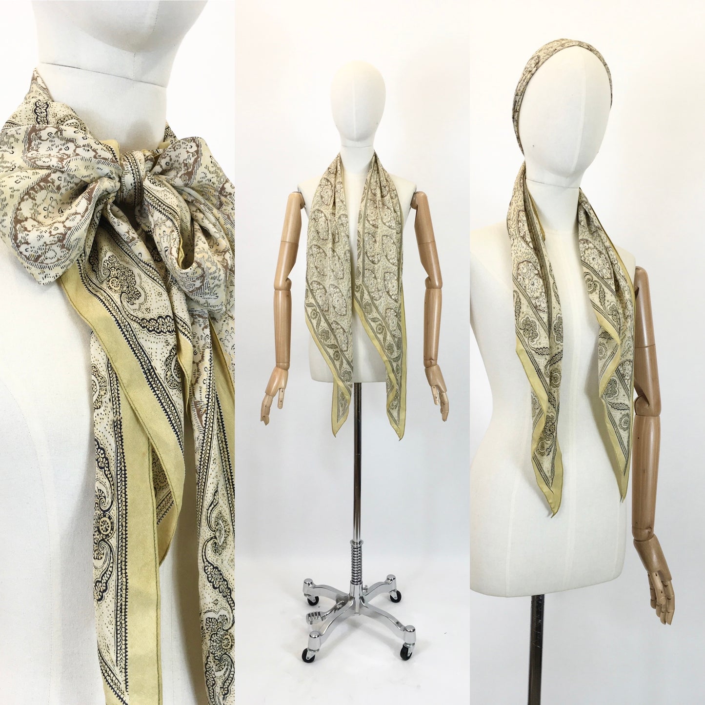 Original 1930s Darling Deco Dagger point scarf - In lemons, taupe, brown and black.