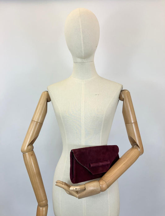 Original 1940’s Suede Clutch - Deep Wine colourway