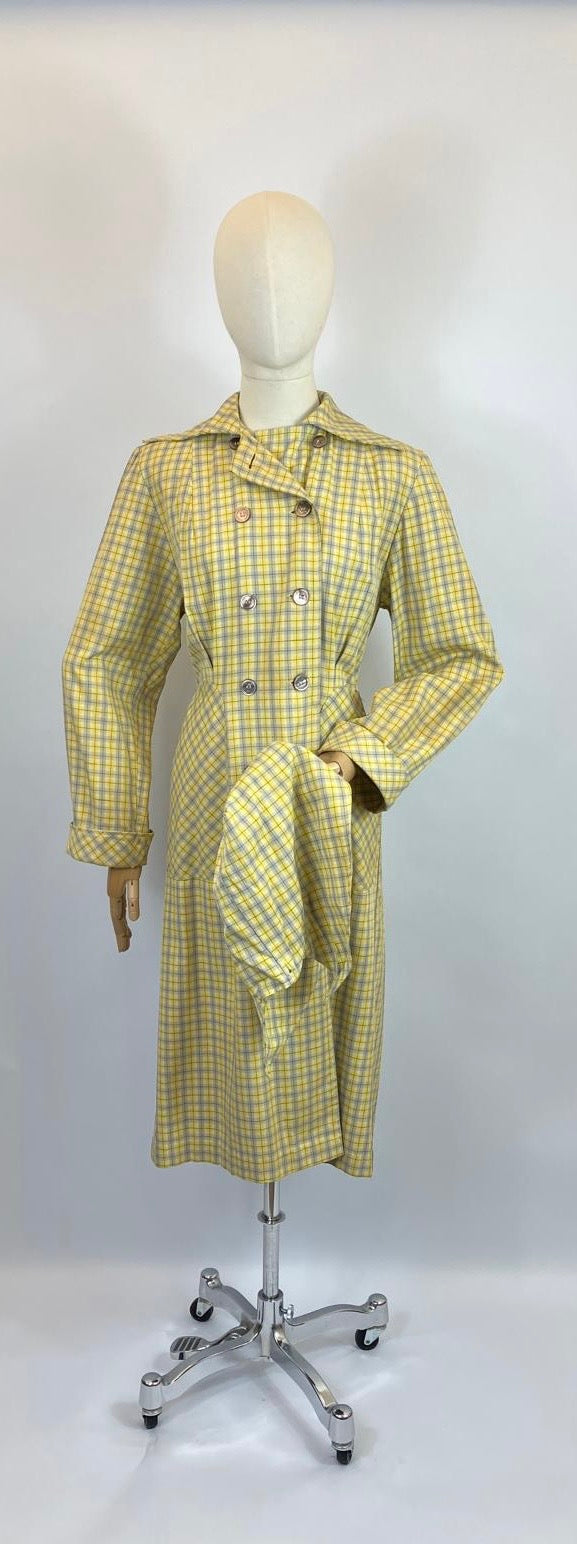 Original 1940’s RARE Hooded Rain Mac - Yellow and Grey plaid