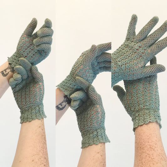 Original 40’s Fine Crochet Gloves - In A Pale Powder Blue