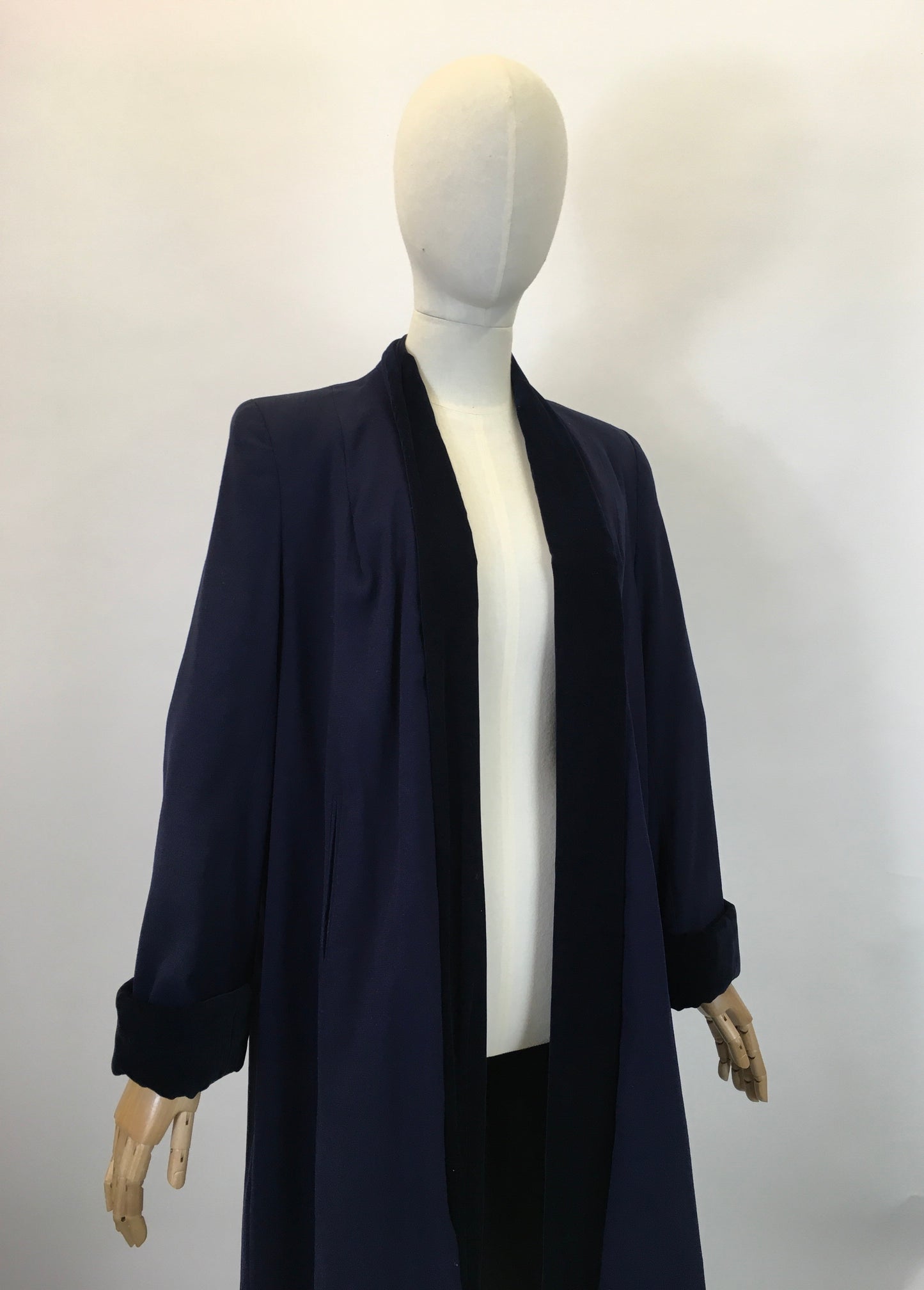 Original 1940’s Beautiful edge to edge swagger coat - Navy with Royal Navy velvet trim