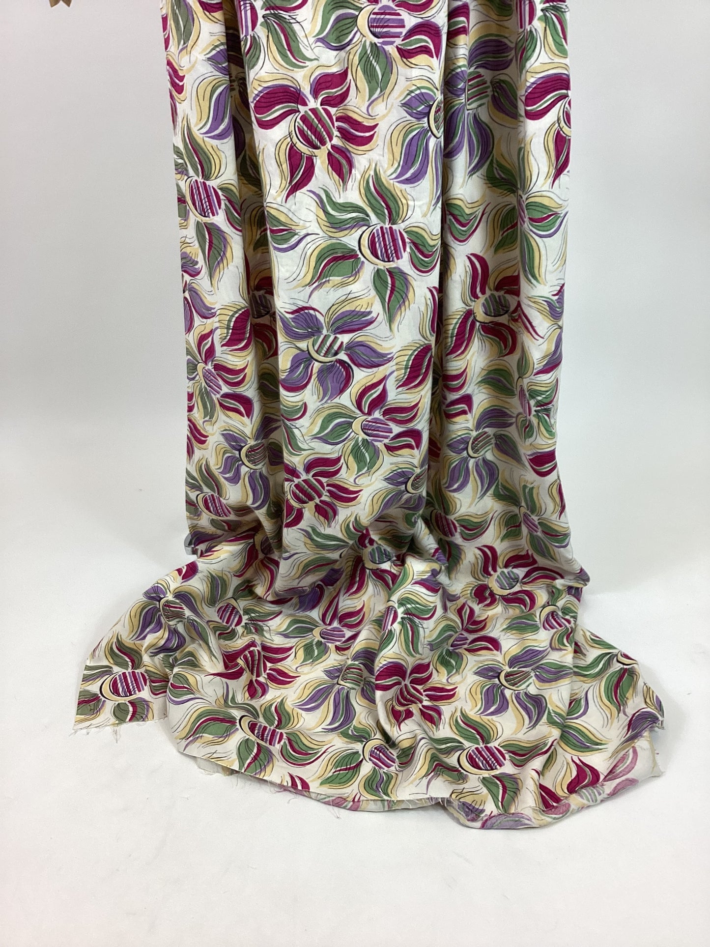 Original 1940’s Fabulous Dressmaking fabric - Hot Fuchsia, lilac, sage, buttermilk yellow on a bed of cream