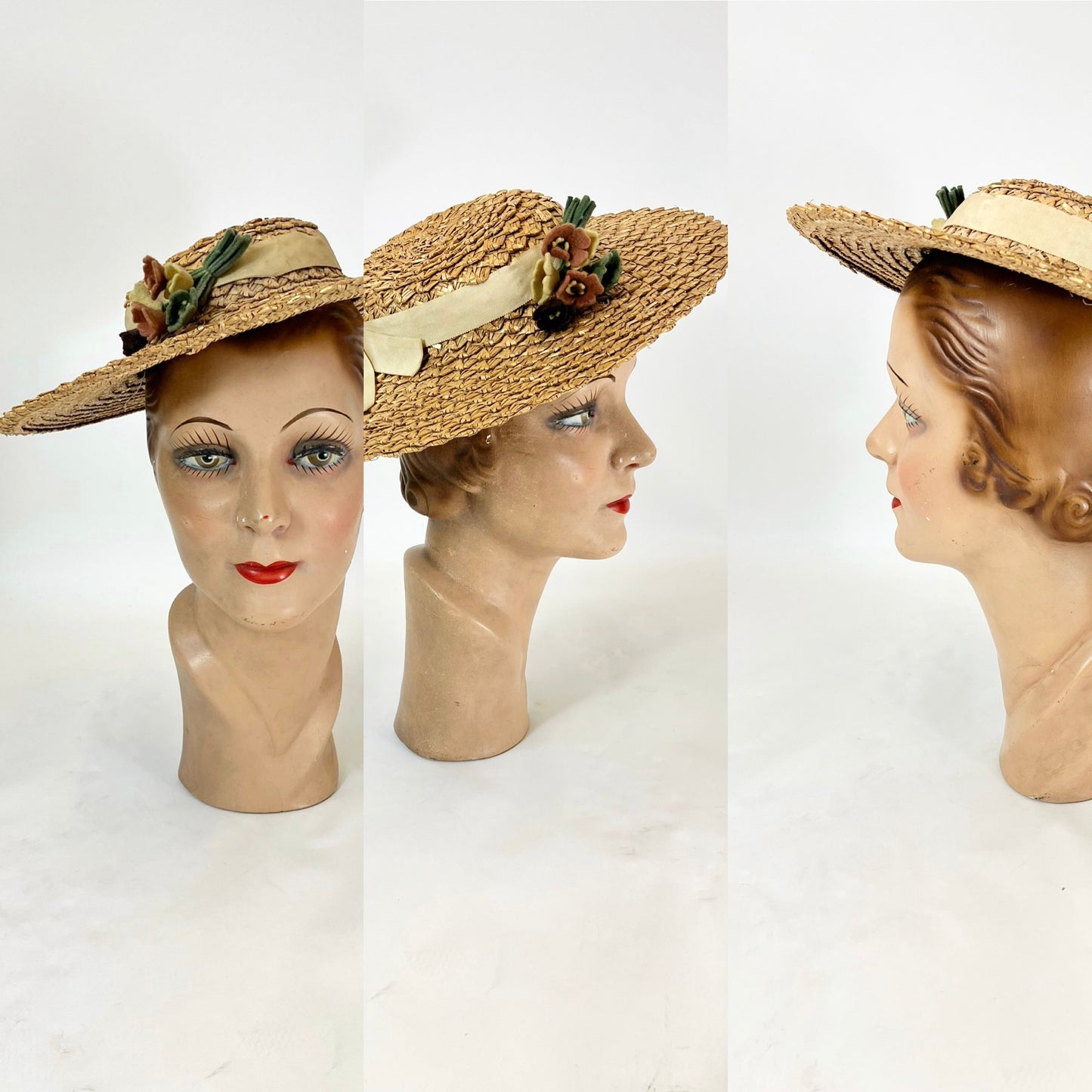 Original  Beautiful 30’s/ 40’s Natural Straw Hat