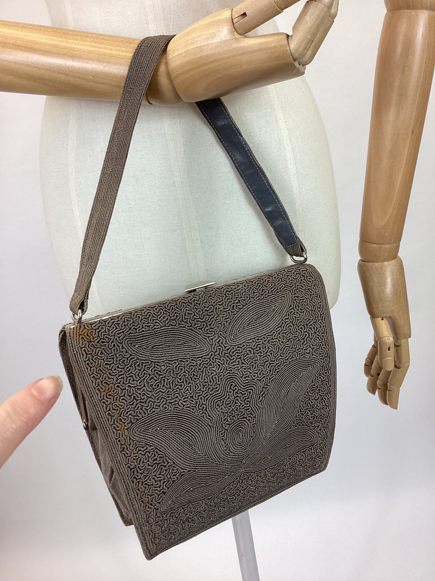 Original 40’s Fabulous shaped Corde Handbag - lighter brown / grey tone.