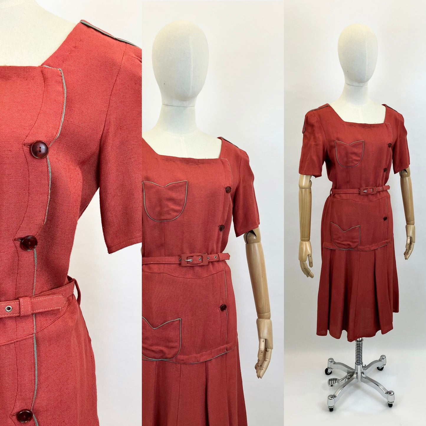 Original 1940’s CC41 Moygashel Fabulous 2 tone dress - Rust and Green