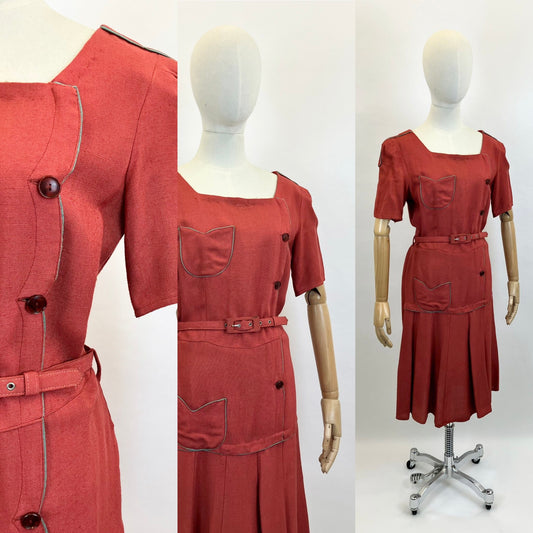 Original 1940’s CC41 Moygashel Fabulous 2 tone dress - Rust and Green
