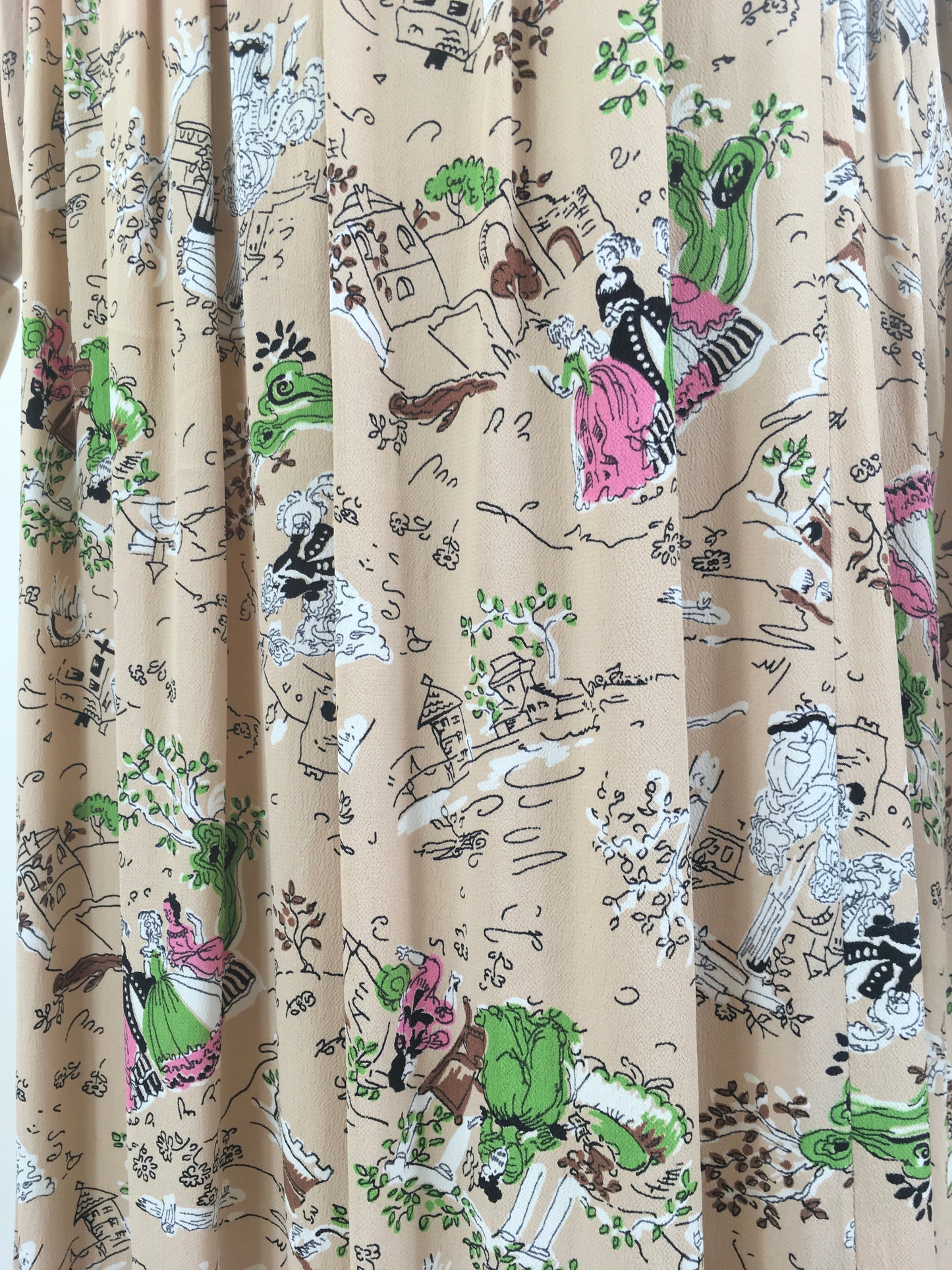 Original 1940's Beautiful Novelty Print Dress -  characters and buildings
