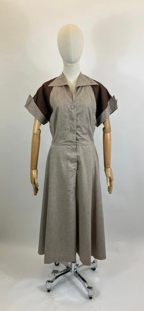 Original 1940’s Beautiful Colour Block dress - Brown and Fawn