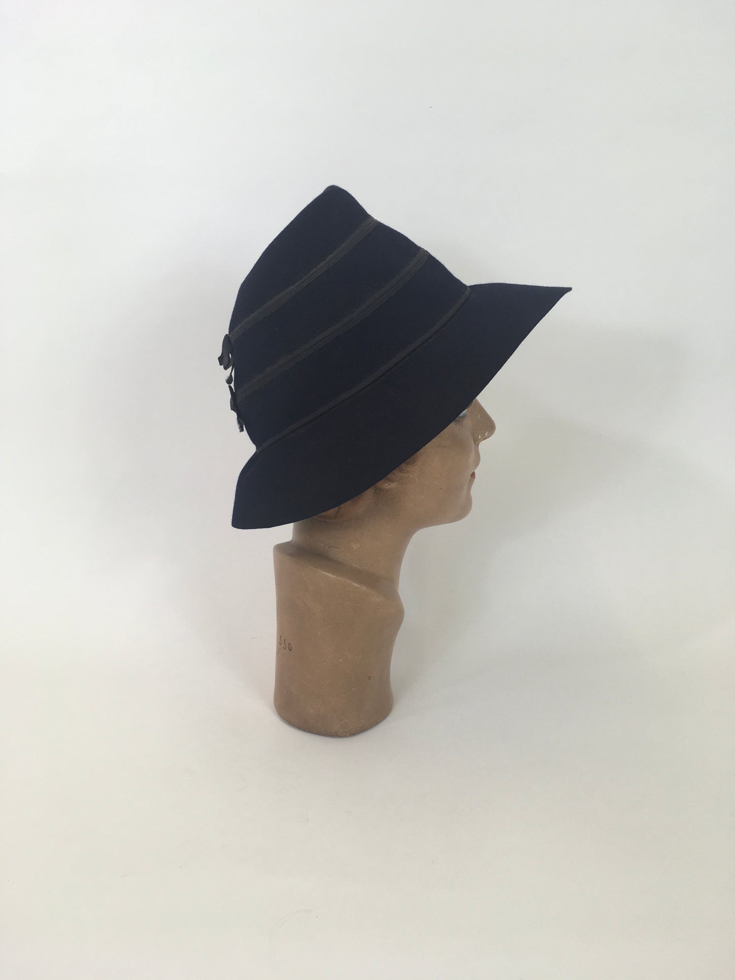 Original 1930’s / 1940’s Fedora Hat with Bow Detailing - In A Deep Navy