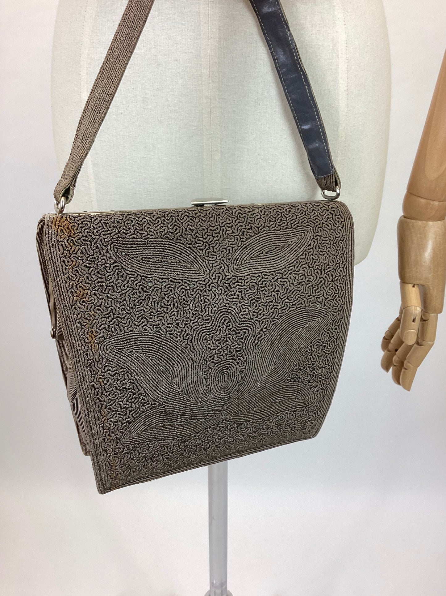 Original 40’s Fabulous shaped Corde Handbag - lighter brown / grey tone.