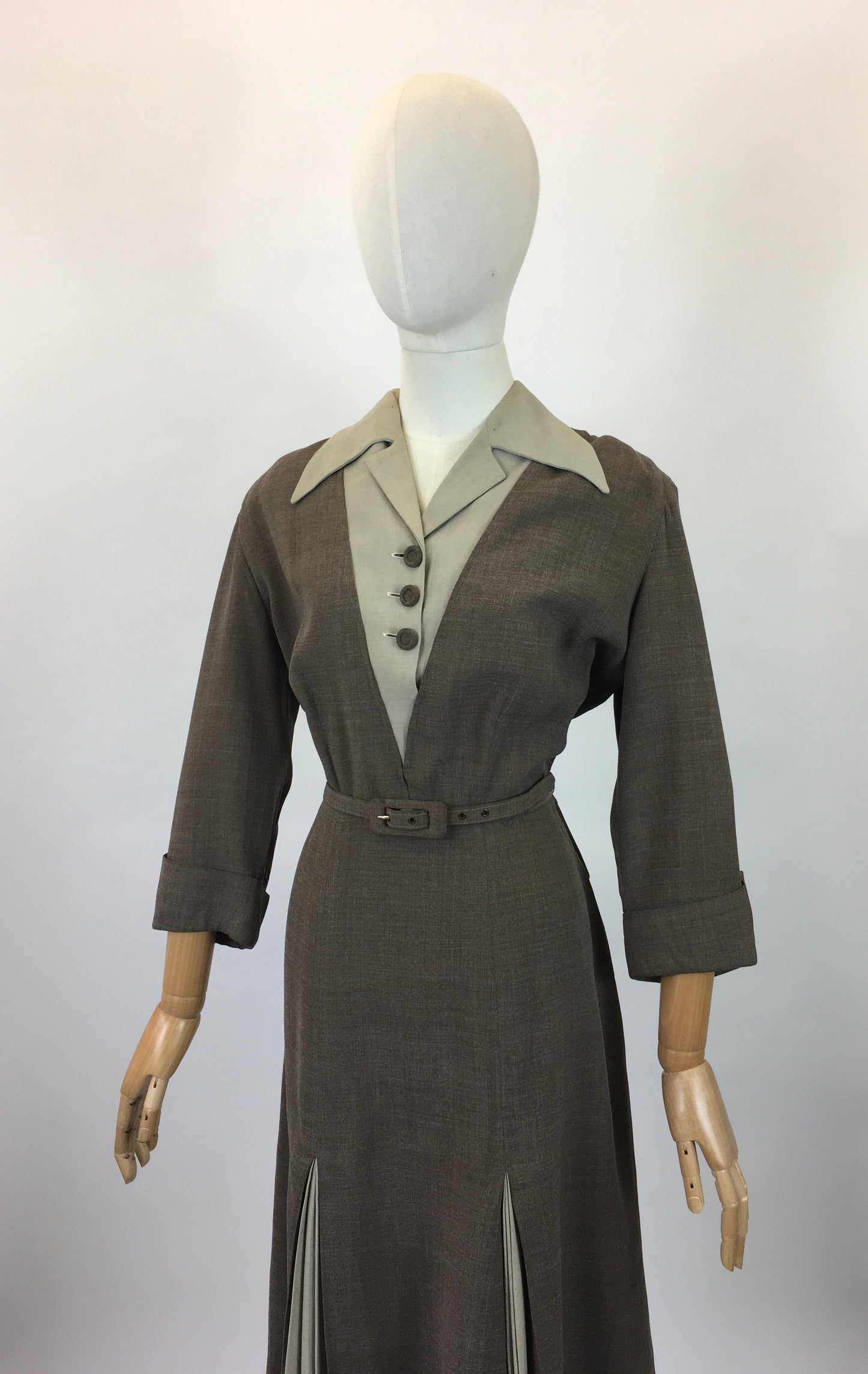 Original 40’s Beautiful Two Tone dress - Taupe and Brown colourway.