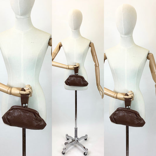 Original 40s/50s Ostrich leather handbag - in a pale mud brown shade