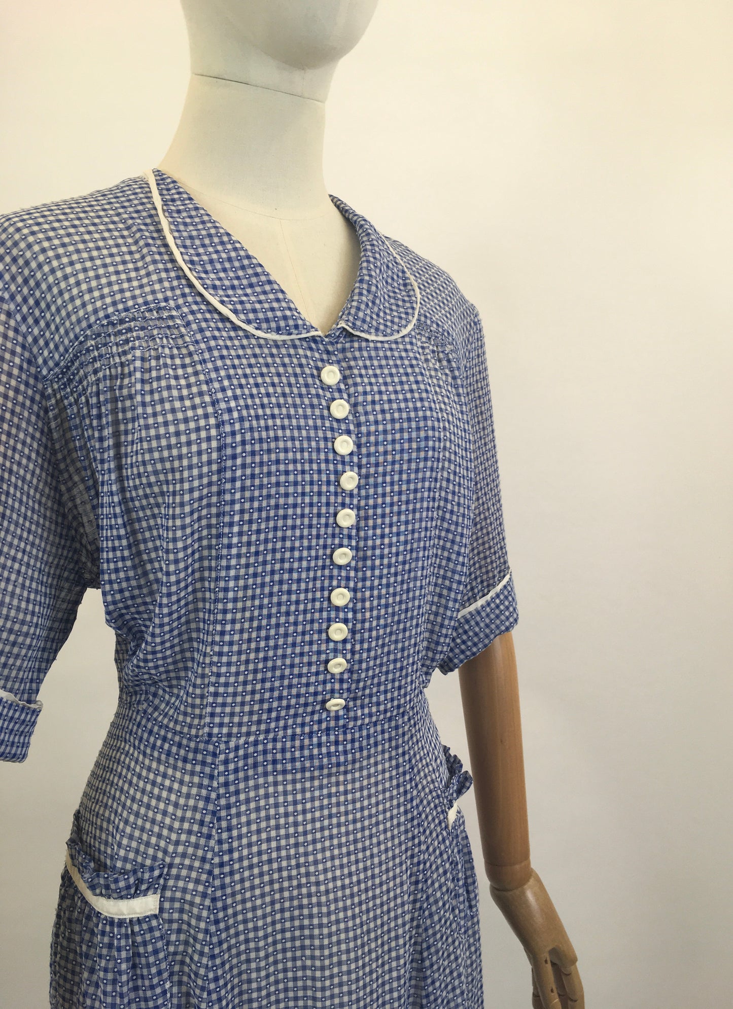 Original Late 30’s / Early 40’s Gorgeous Day dress - in Royal Blue / White gingham