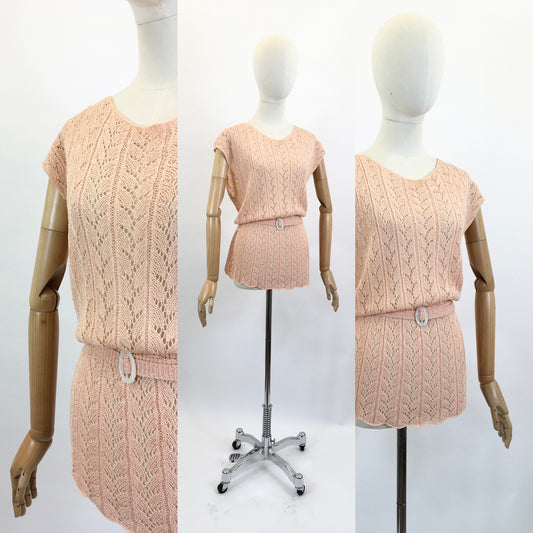 Original 1930's Fabulous Crochet Tunic - in pale peach