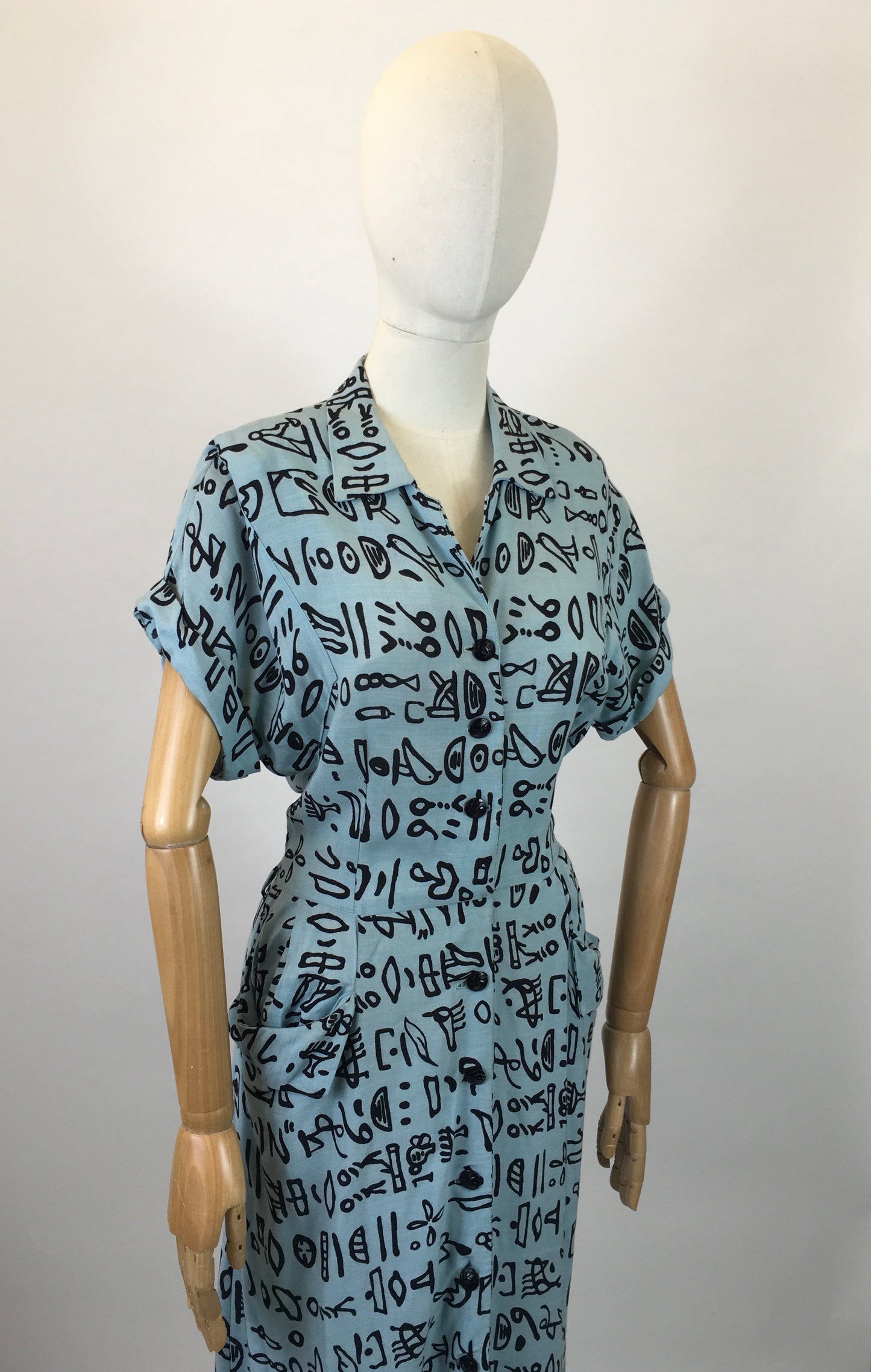 RESERVED DO NOT BUY Original 1940's Amazing Linen Novelty print - in a Gorgeous Aqua blue background